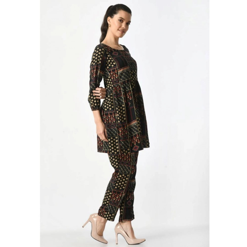 Vaystra Casual Crepe 3-4th Sleeves Cord Set – Black