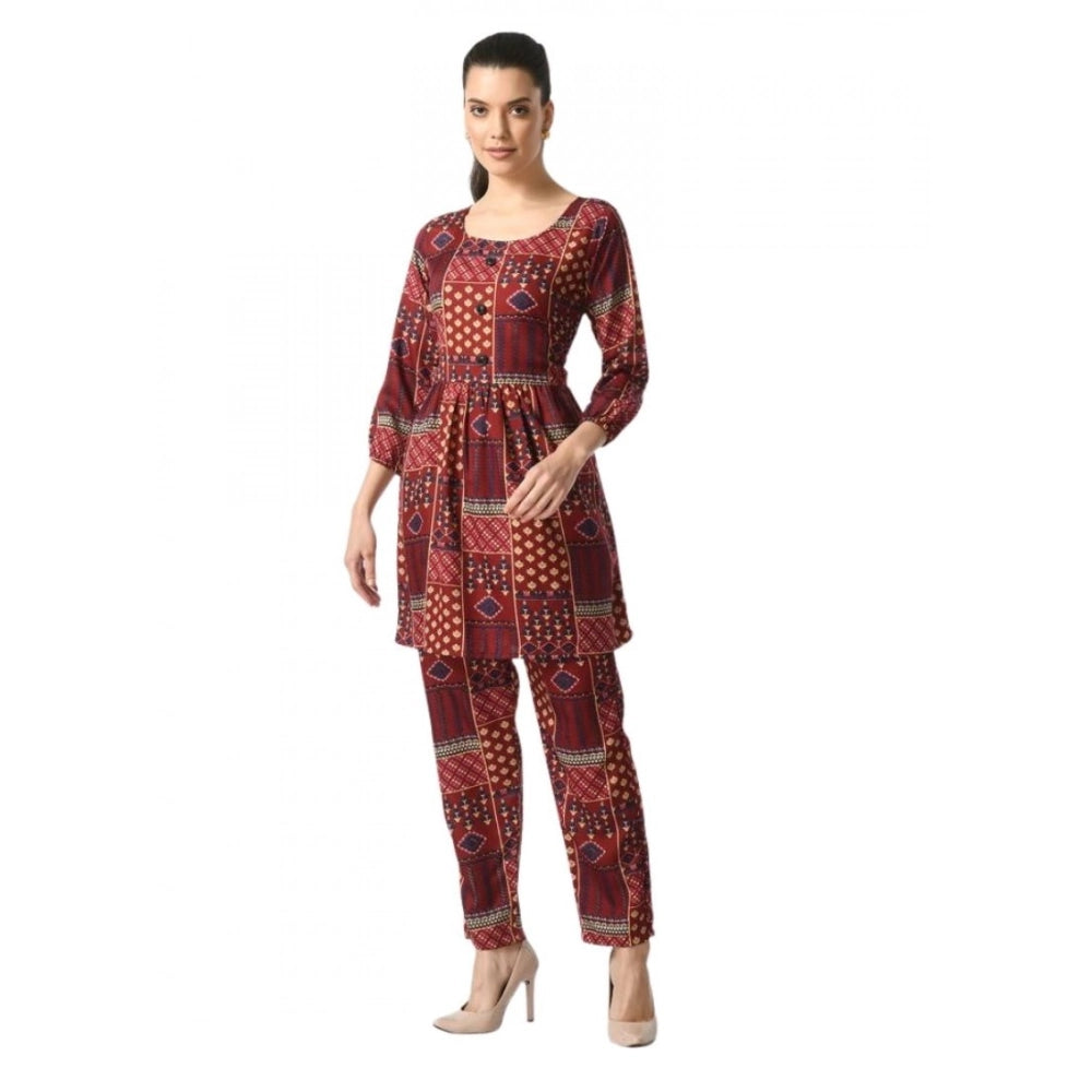 Vaystra Casual Crepe 3-4th Sleeves Cord Set – Maroon