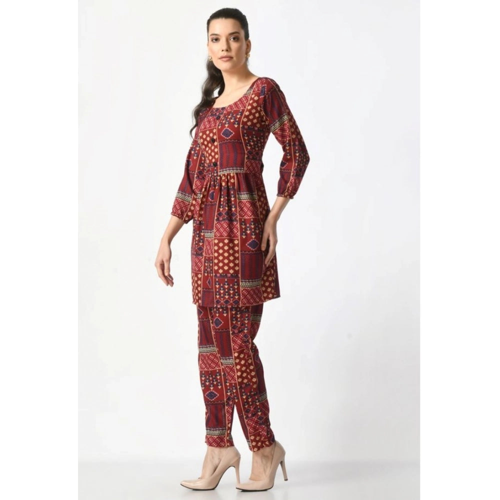 Vaystra Casual Crepe 3-4th Sleeves Cord Set – Maroon