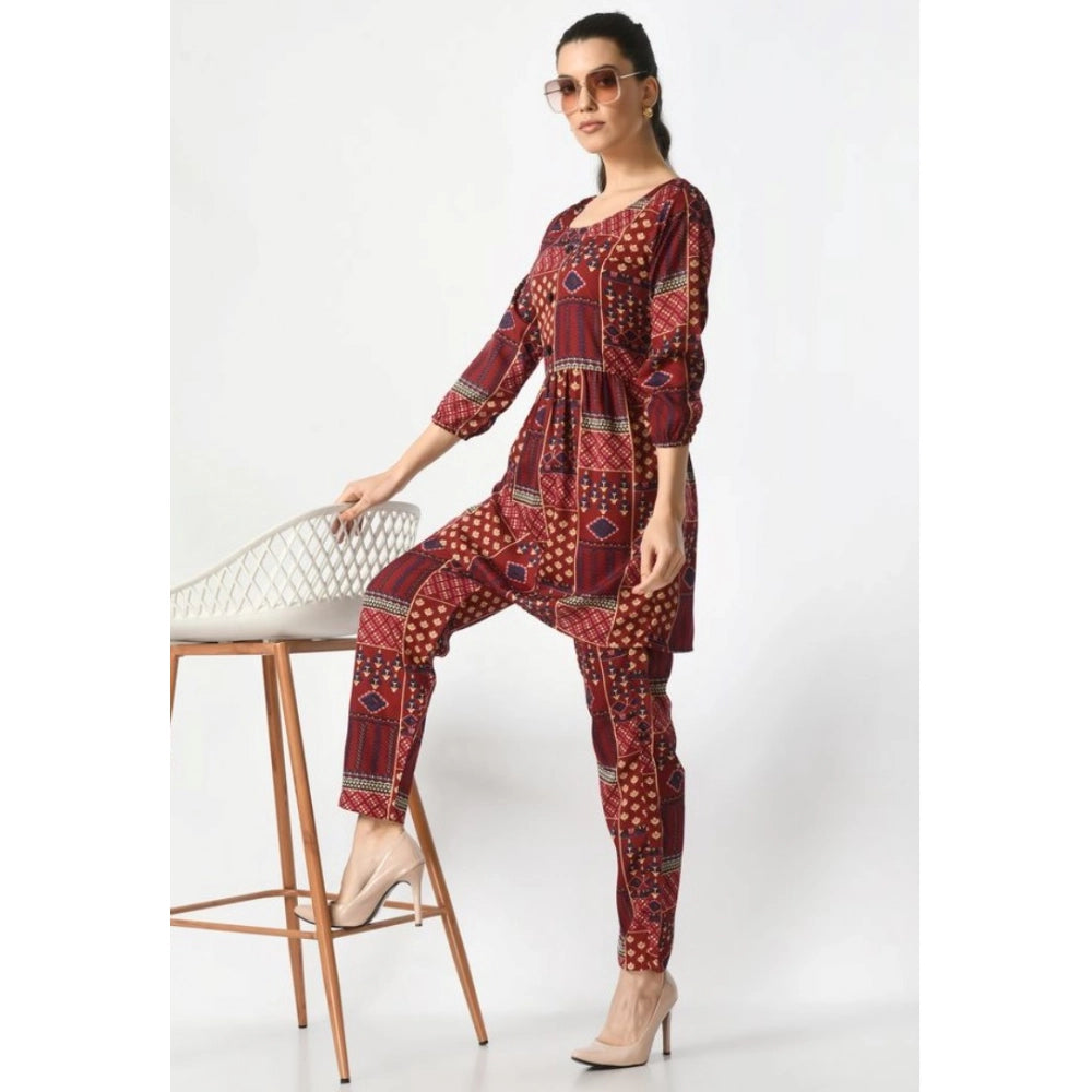 Vaystra Casual Crepe 3-4th Sleeves Cord Set – Maroon