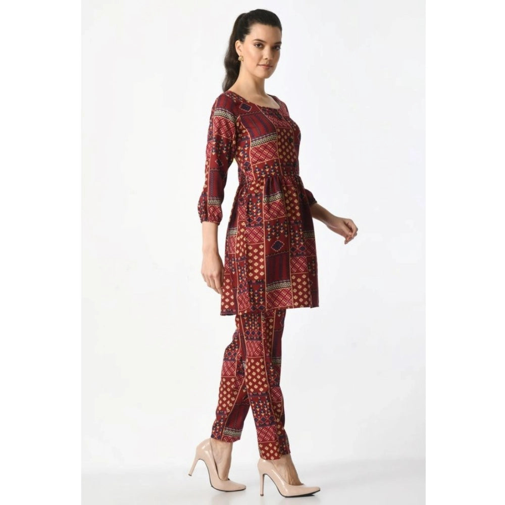 Vaystra Casual Crepe 3-4th Sleeves Cord Set – Maroon