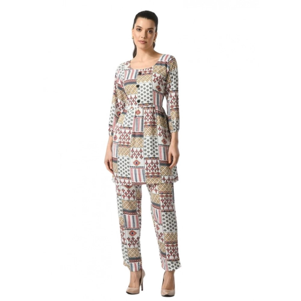 Vaystra Casual Crepe 3-4th Sleeves Cord Set – White