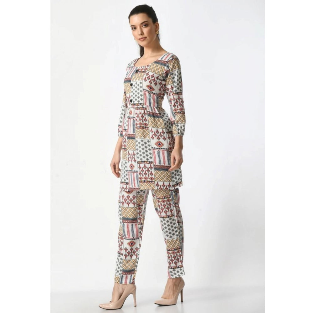 Vaystra Casual Crepe 3-4th Sleeves Cord Set – White