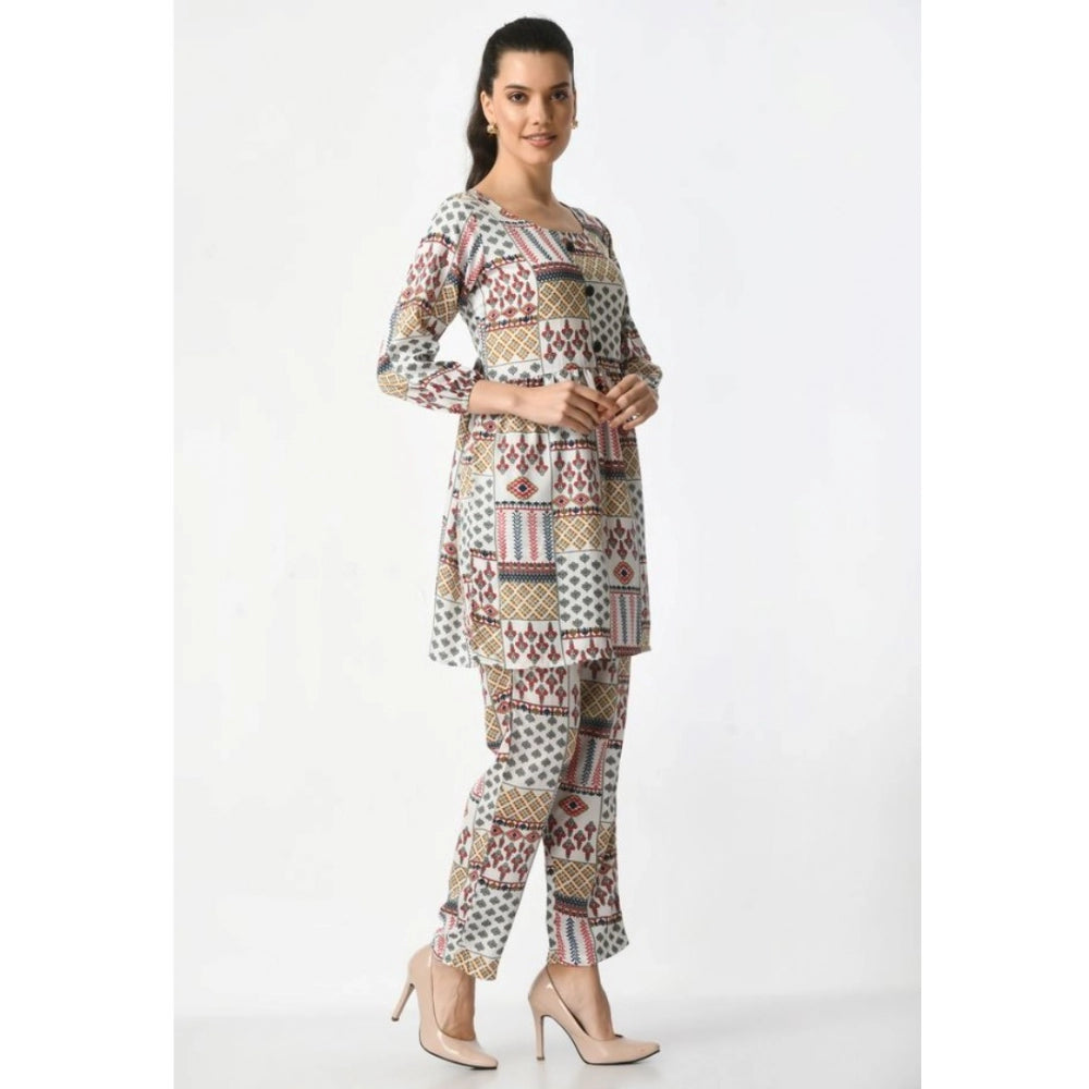 Vaystra Casual Crepe 3-4th Sleeves Cord Set – White