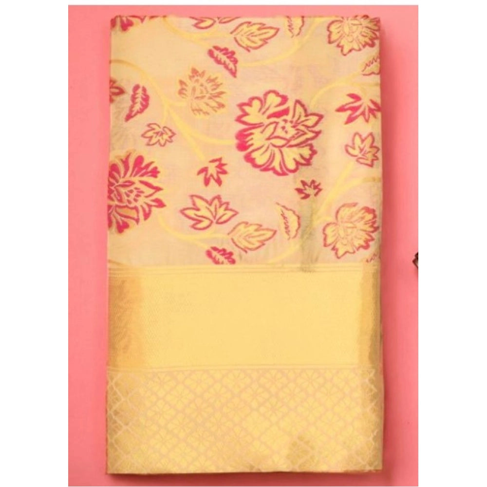 Vaystra Soft Lichi Silk Printed Saree With Unstitched Blouse 5.5Mtr – Gold