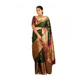 Vaystra Soft Lichi Silk Printed Saree With Unstitched Blouse 5.5Mtr – Green