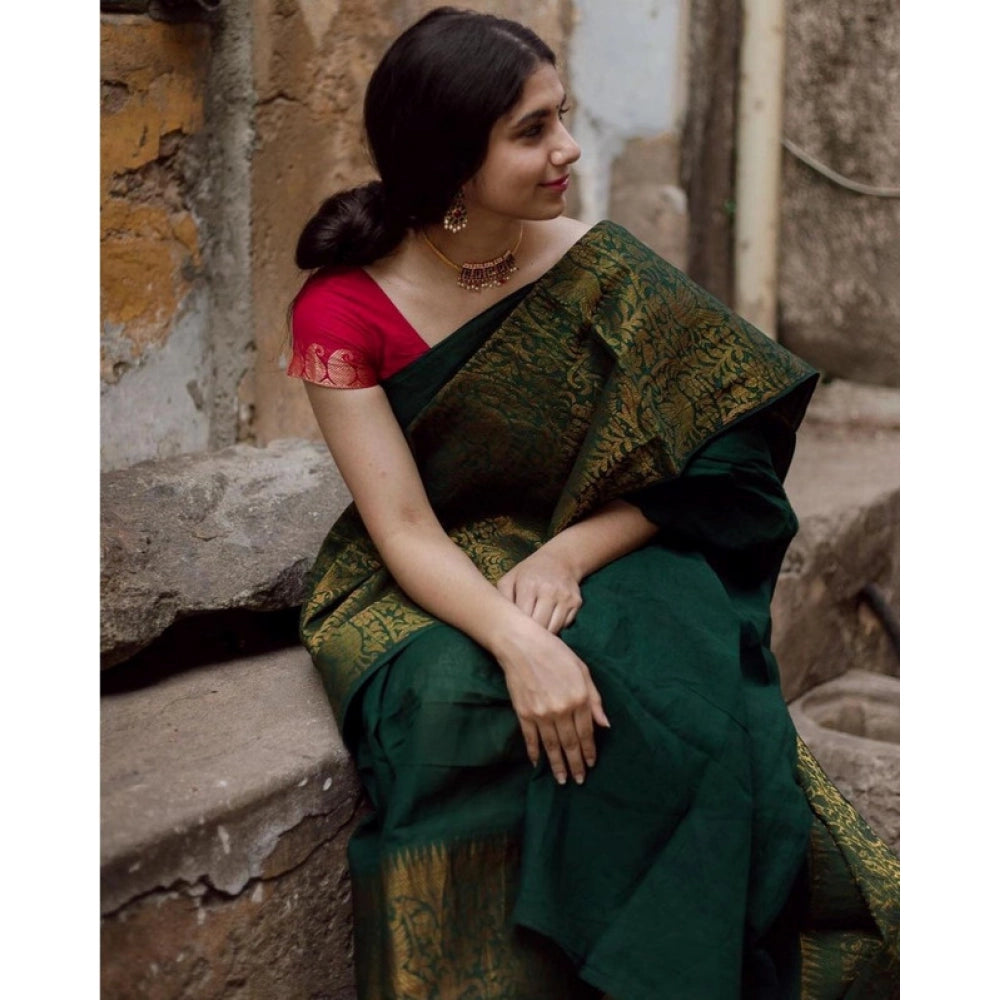 Vaystra Soft Lichi Silk Printed Saree With Unstitched Blouse 5.5Mtr – Green