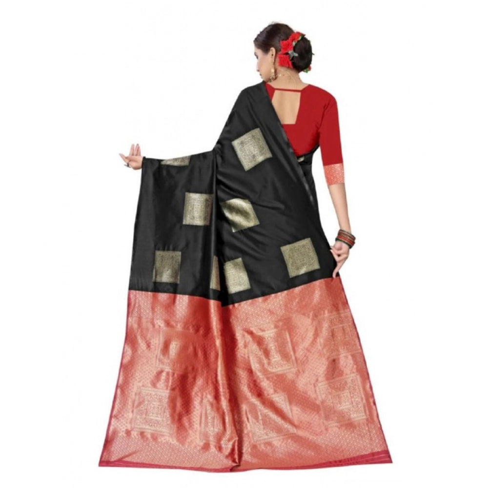 Vaystra Soft Lichi Silk Printed Saree With Unstitched Blouse 5.5Mtr – Black