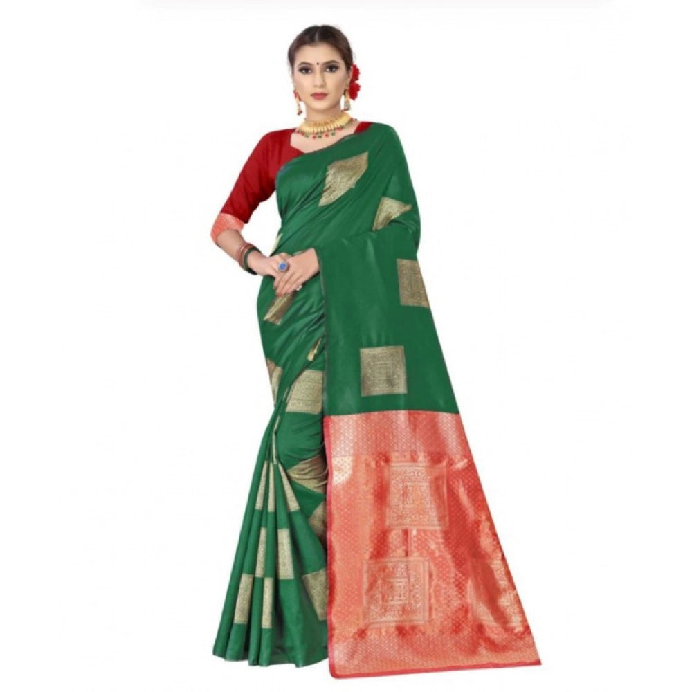 Vaystra Soft Lichi Silk Printed Saree With Unstitched Blouse 5.5Mtr – Green