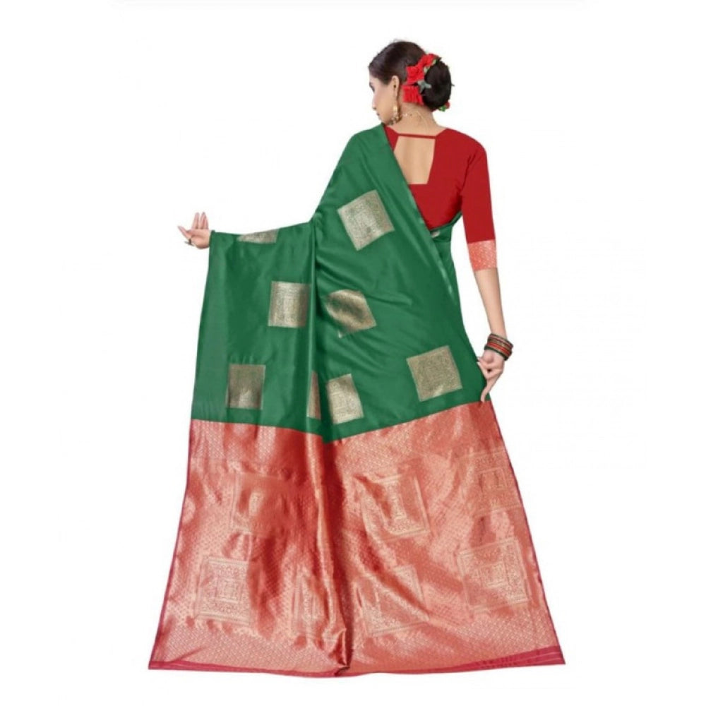 Vaystra Soft Lichi Silk Printed Saree With Unstitched Blouse 5.5Mtr – Green