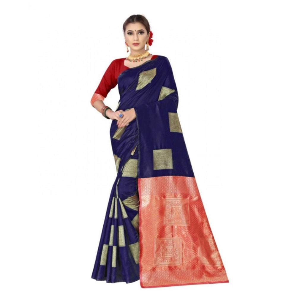 Vaystra Soft Lichi Silk Printed Saree With Unstitched Blouse 5.5Mtr – Blue