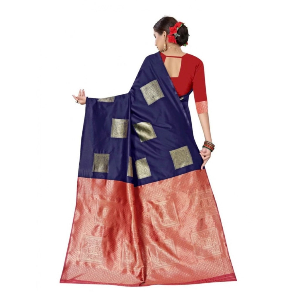 Vaystra Soft Lichi Silk Printed Saree With Unstitched Blouse 5.5Mtr – Blue