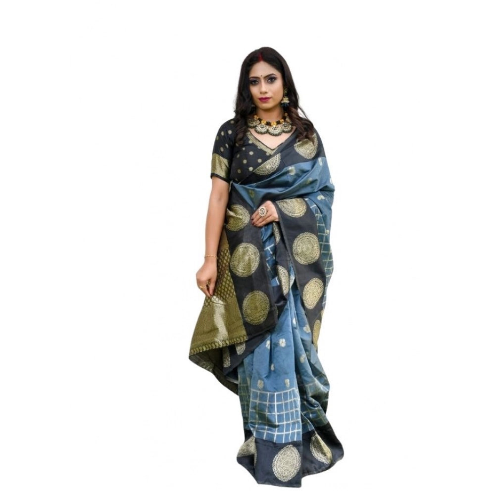 Vaystra Soft Lichi Silk Printed Saree With Unstitched Blouse 5.5Mtr – Grey