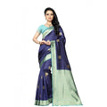 Vaystra Soft Lichi Silk Printed Saree With Unstitched Blouse 5.5Mtr – Navy Blue