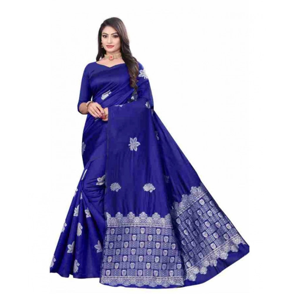 Vaystra Soft Lichi Silk Printed Saree With Unstitched Blouse 5.5Mtr – Blue