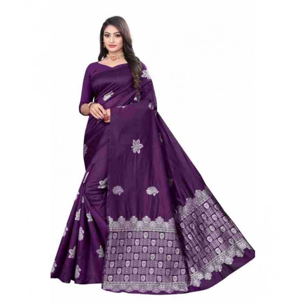 Vaystra Soft Lichi Silk Printed Saree With Unstitched Blouse 5.5Mtr – Purple