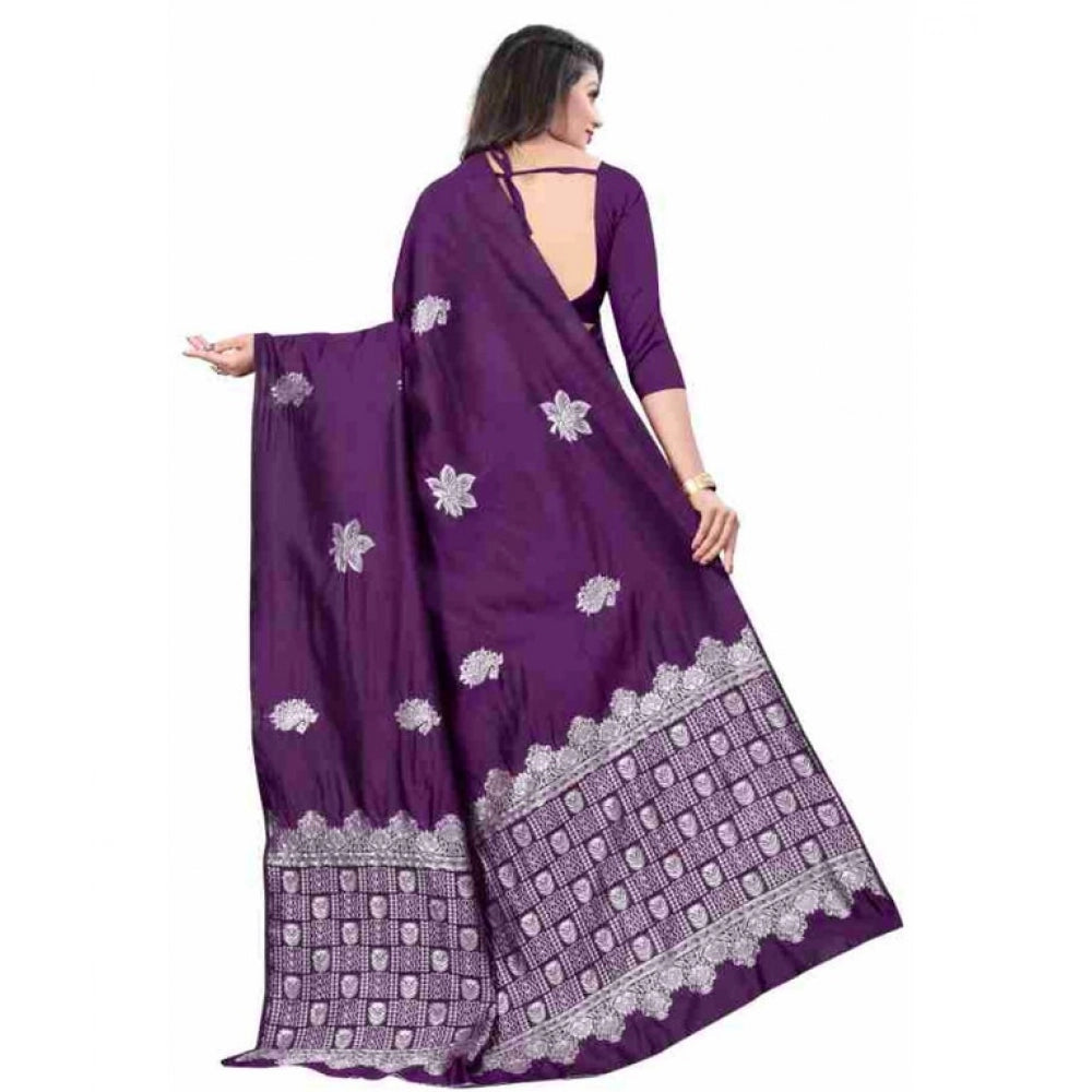 Vaystra Soft Lichi Silk Printed Saree With Unstitched Blouse 5.5Mtr – Purple