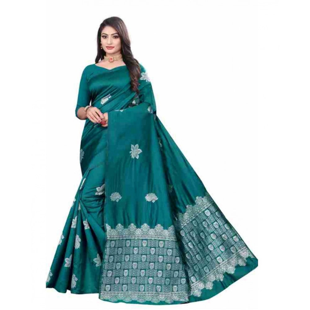 Vaystra Soft Lichi Silk Printed Saree With Unstitched Blouse 5.5Mtr – Rama