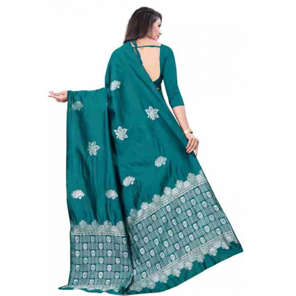 Vaystra Soft Lichi Silk Printed Saree With Unstitched Blouse 5.5Mtr – Rama