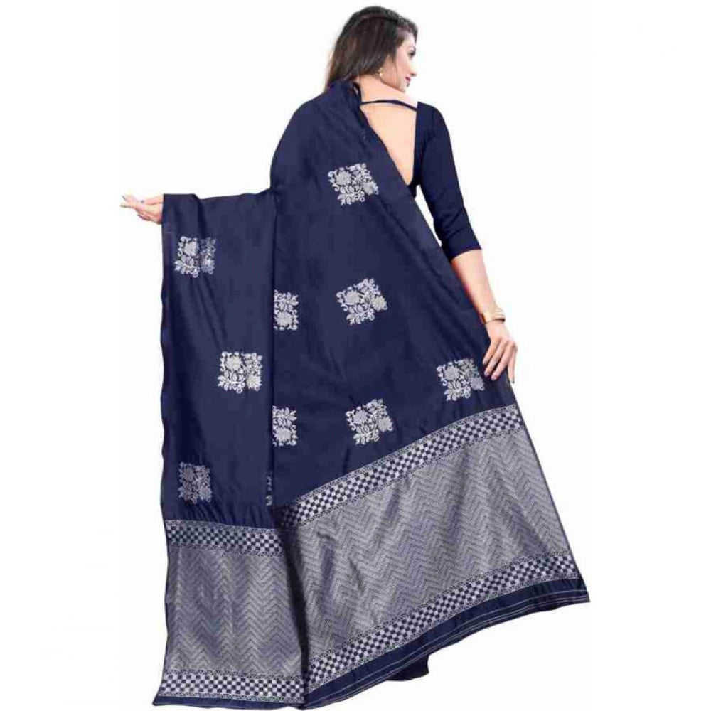 Vaystra Soft Lichi Silk Printed Saree With Unstitched Blouse 5.5Mtr – Blue