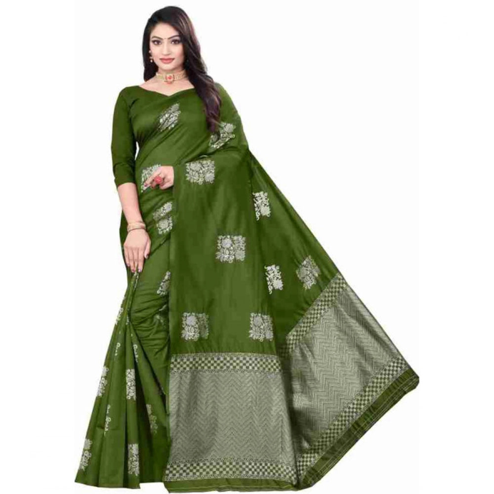 Vaystra Soft Lichi Silk Printed Saree With Unstitched Blouse 5.5Mtr – Green