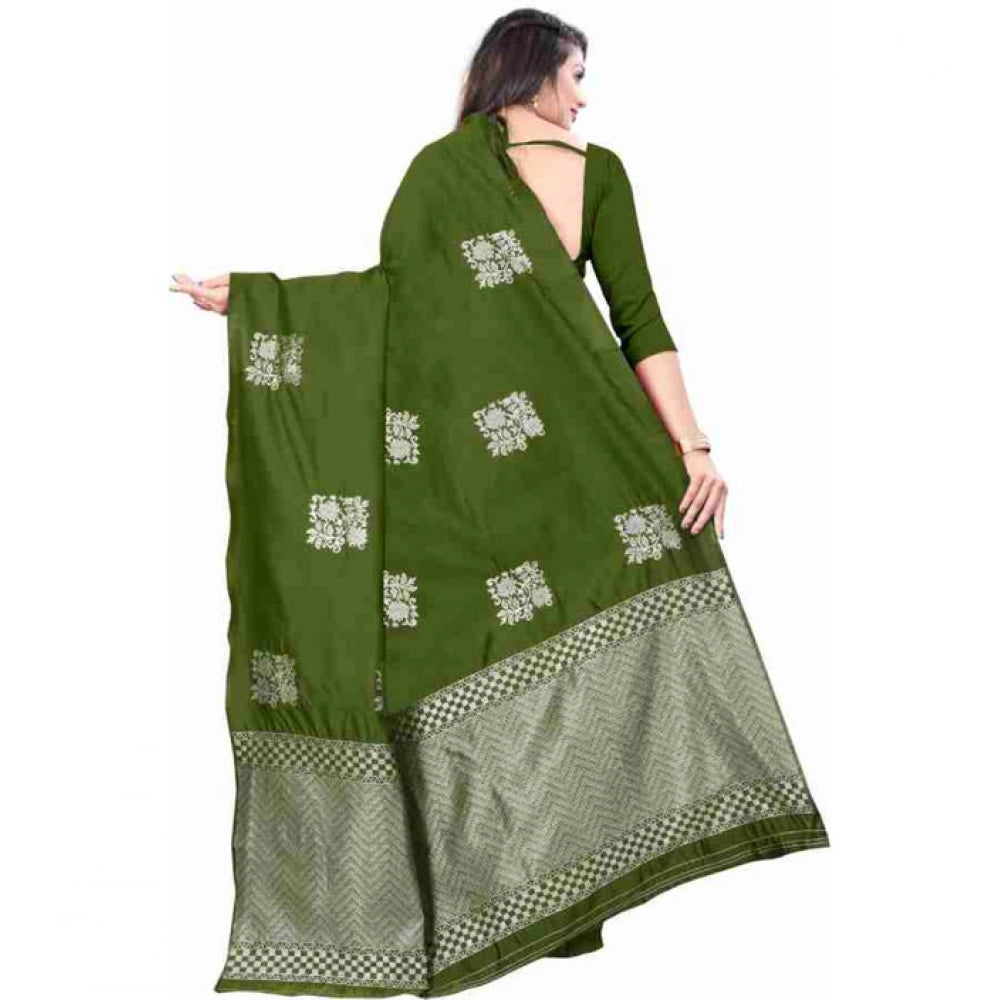 Vaystra Soft Lichi Silk Printed Saree With Unstitched Blouse 5.5Mtr – Green