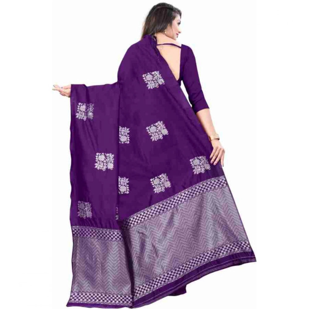 Vaystra Soft Lichi Silk Printed Saree With Unstitched Blouse 5.5Mtr – Purple
