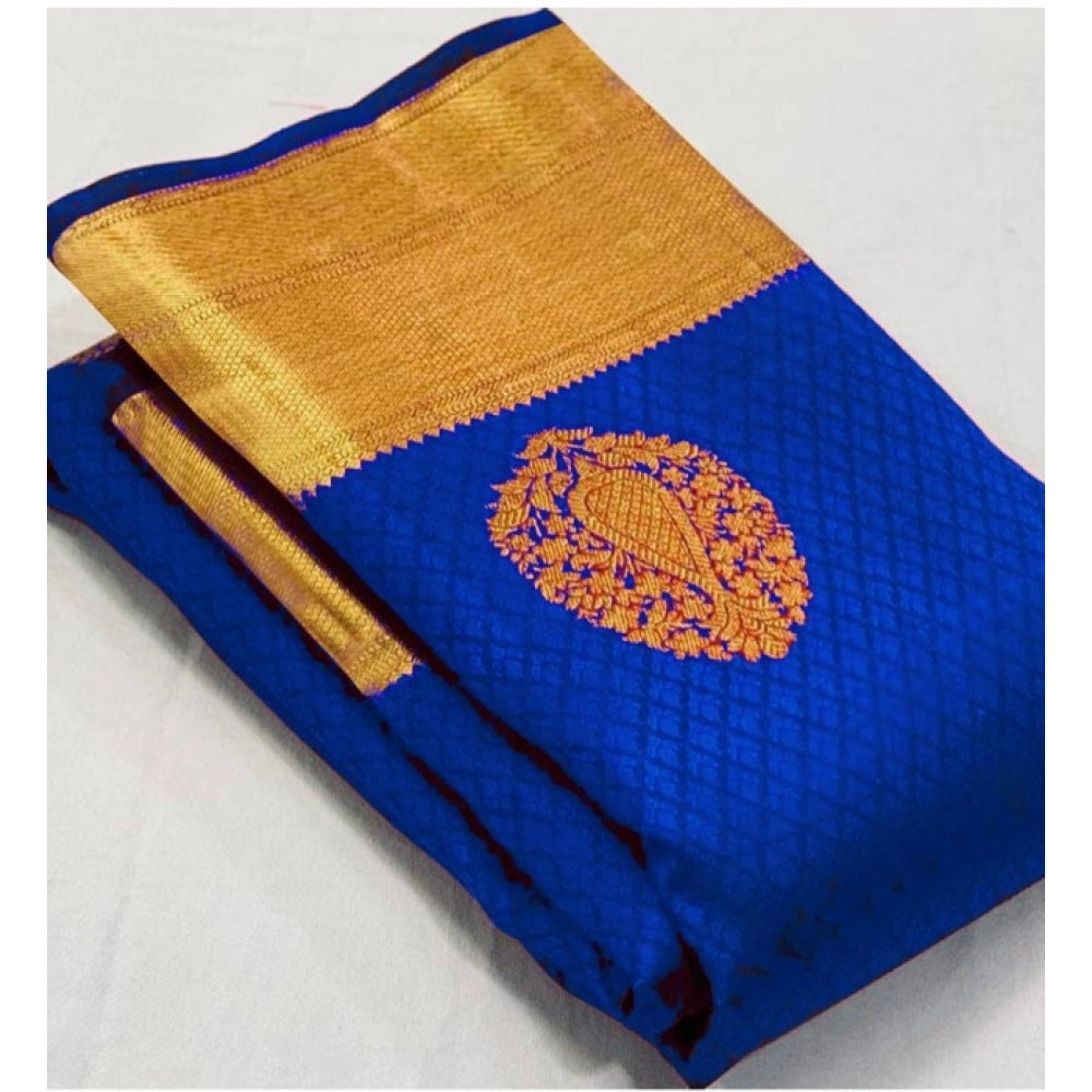 Vaystra Soft Lichi Silk Printed Saree With Unstitched Blouse 5.5Mtr – R-Blue