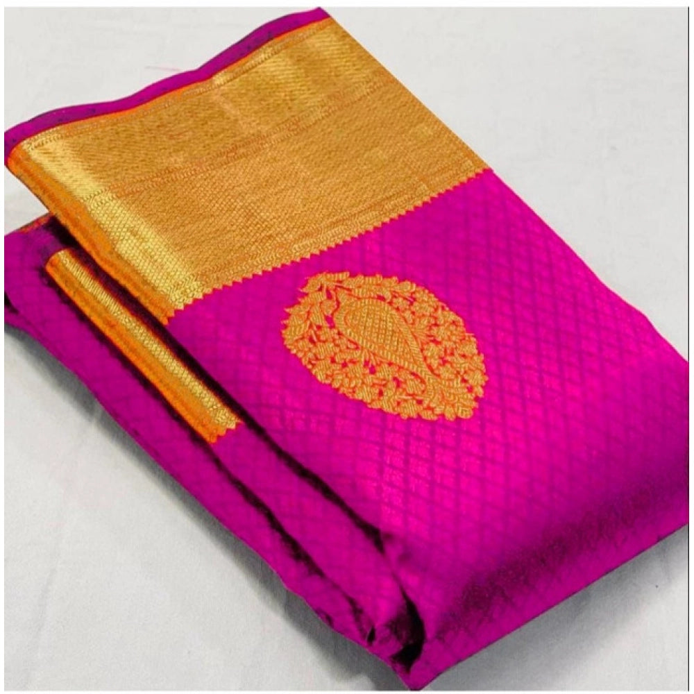 Vaystra Soft Lichi Silk Printed Saree With Unstitched Blouse 5.5Mtr – Pink