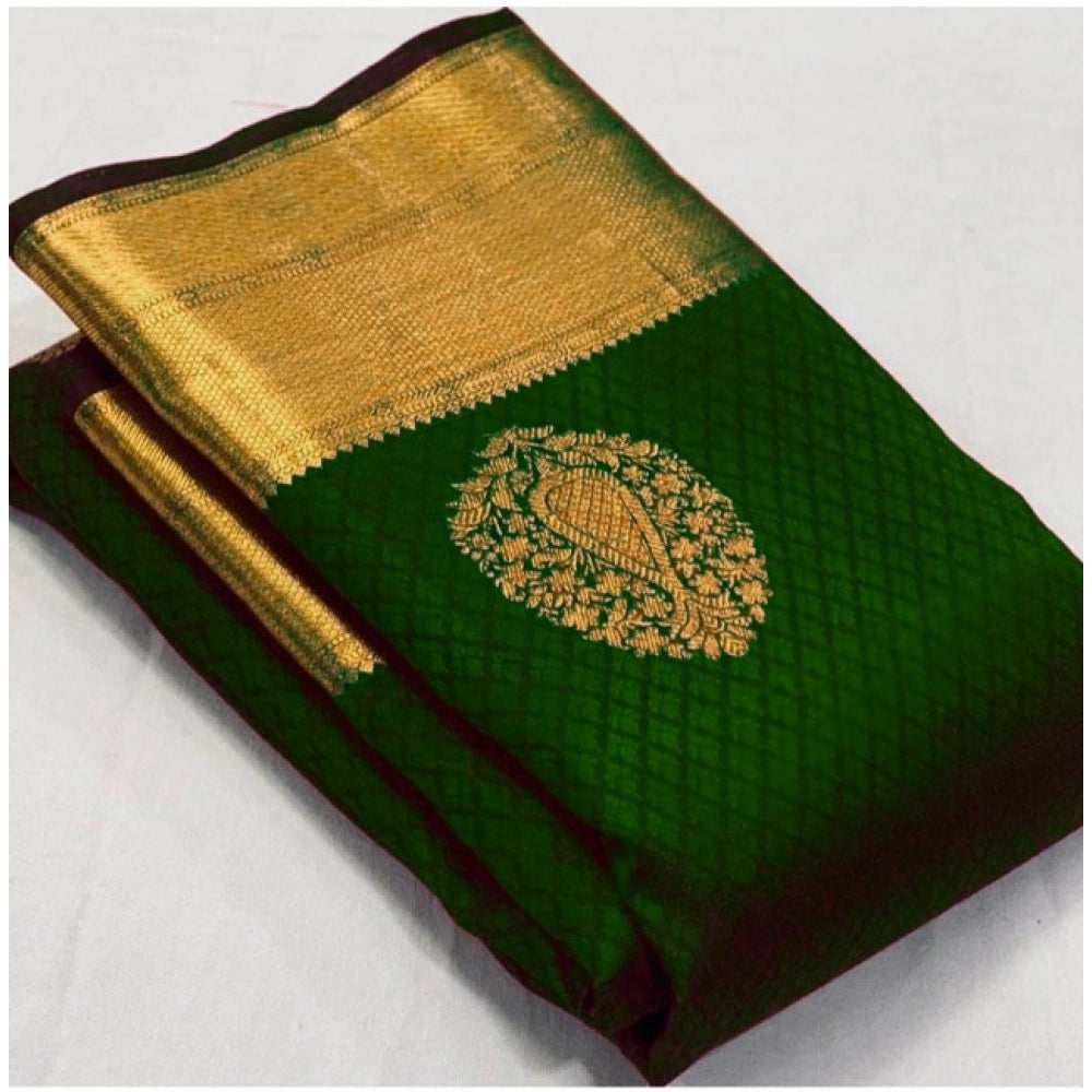 Vaystra Soft Lichi Silk Printed Saree With Unstitched Blouse 5.5Mtr – Green