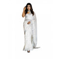 Vaystra Soft Lichi Silk Printed Saree With Unstitched Blouse 5.5Mtr – White