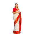 Vaystra Soft Lichi Silk Printed Saree With Unstitched Blouse 5.5Mtr – White
