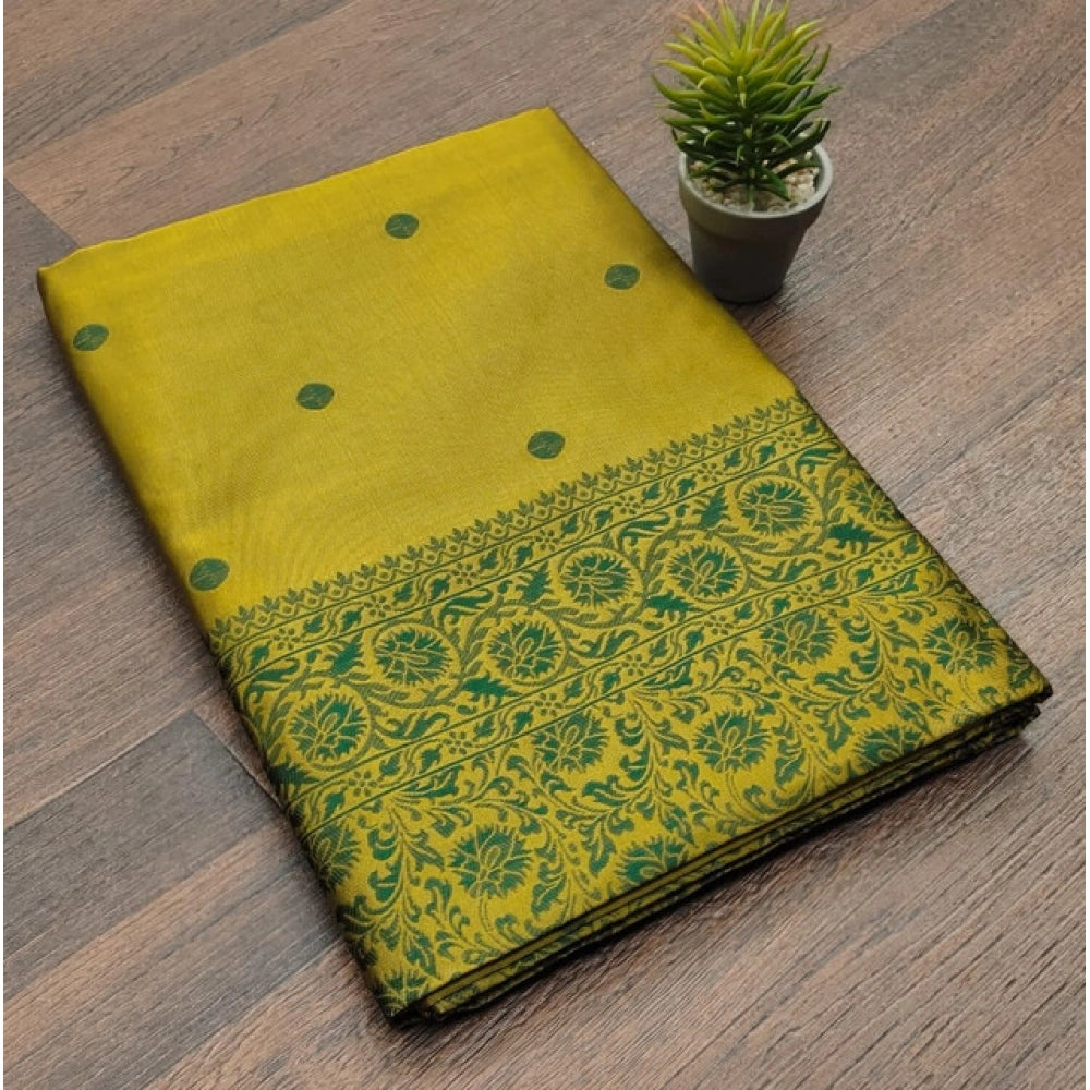 Vaystra Soft Lichi Silk Printed Saree With Unstitched Blouse 5.5Mtr – Green