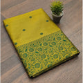 Vaystra Soft Lichi Silk Printed Saree With Unstitched Blouse 5.5Mtr – Green