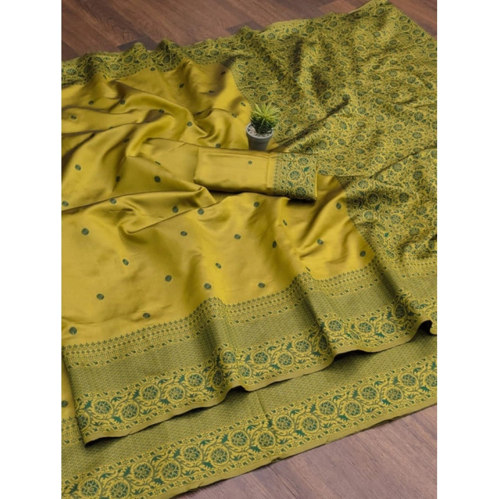 Vaystra Soft Lichi Silk Printed Saree With Unstitched Blouse 5.5Mtr – Green