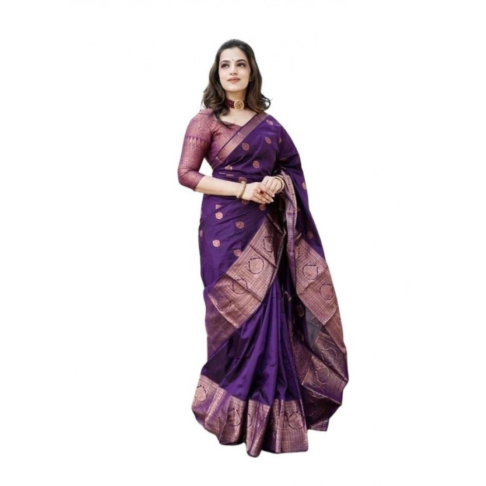 Vaystra Soft Lichi Silk Printed Saree With Unstitched Blouse 5.5Mtr – Blue