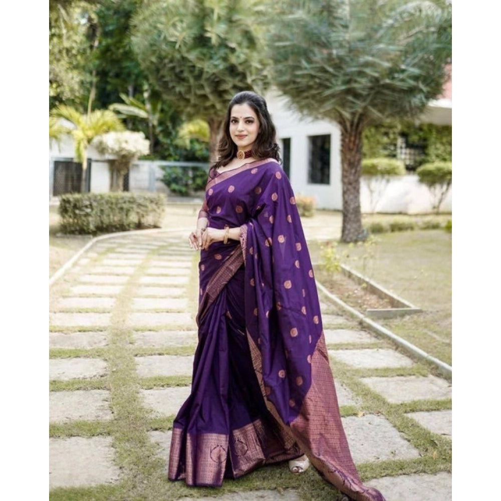 Vaystra Soft Lichi Silk Printed Saree With Unstitched Blouse 5.5Mtr – Blue