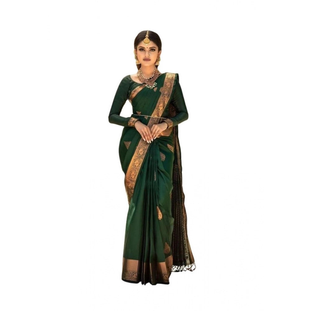 Vaystra Soft Lichi Silk Printed Saree With Unstitched Blouse 5.5Mtr – Green