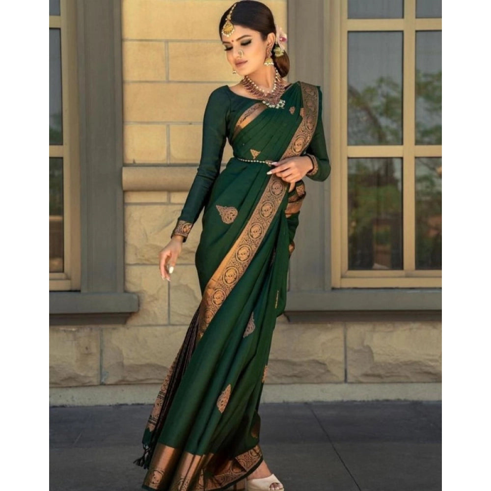 Vaystra Soft Lichi Silk Printed Saree With Unstitched Blouse 5.5Mtr – Green