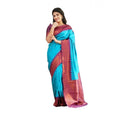 Vaystra Soft Lichi Silk Printed Saree With Unstitched Blouse 5.5Mtr – Sky Blue