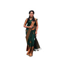 Vaystra Soft Lichi Silk Printed Saree With Unstitched Blouse 5.5Mtr – Green