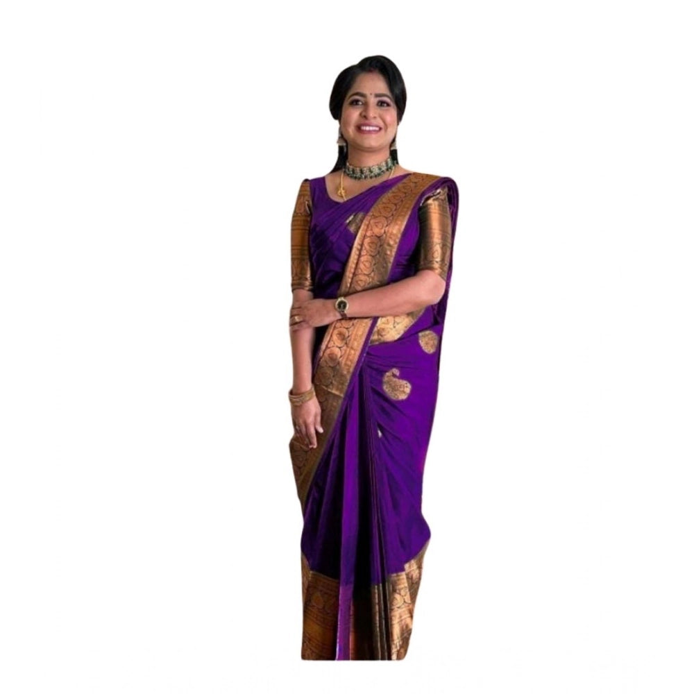 Vaystra Soft Lichi Silk Printed Saree With Unstitched Blouse 5.5Mtr – Purple