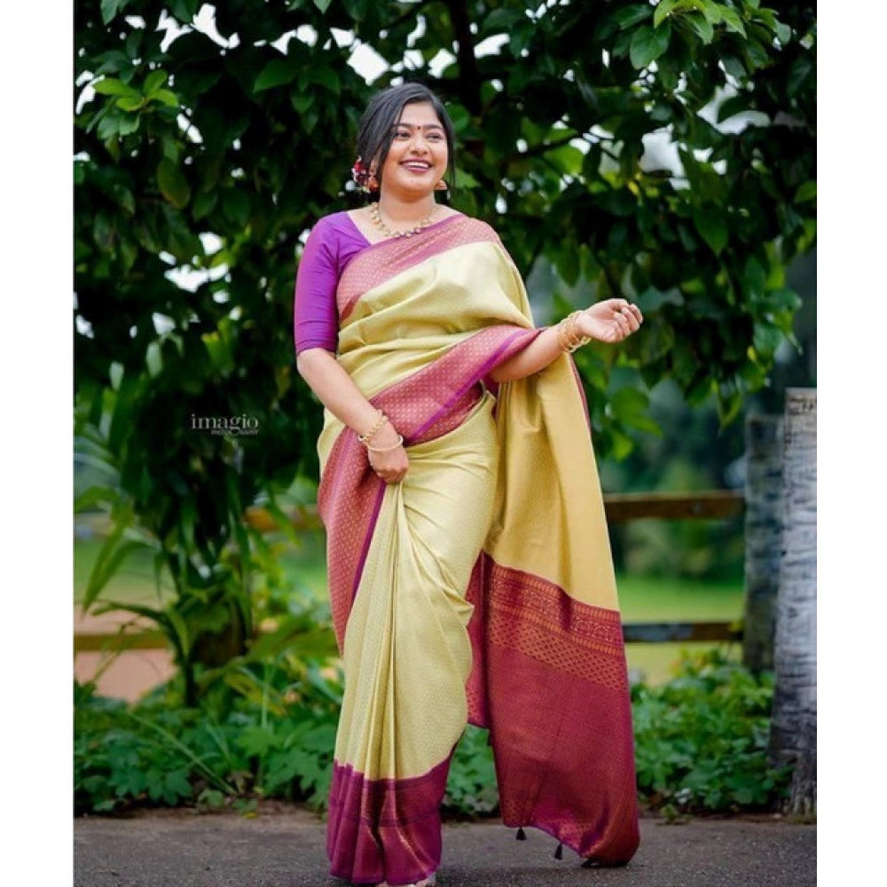 Vaystra Soft Lichi Silk Printed Saree With Unstitched Blouse 5.5Mtr – Light Green