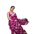 Vaystra Soft Lichi Silk Printed Saree With Unstitched Blouse 5.5Mtr – Purple