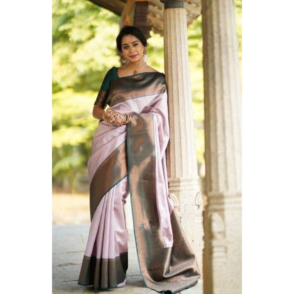 Vaystra Soft Lichi Silk Printed Saree With Unstitched Blouse 5.5Mtr – Light Pink