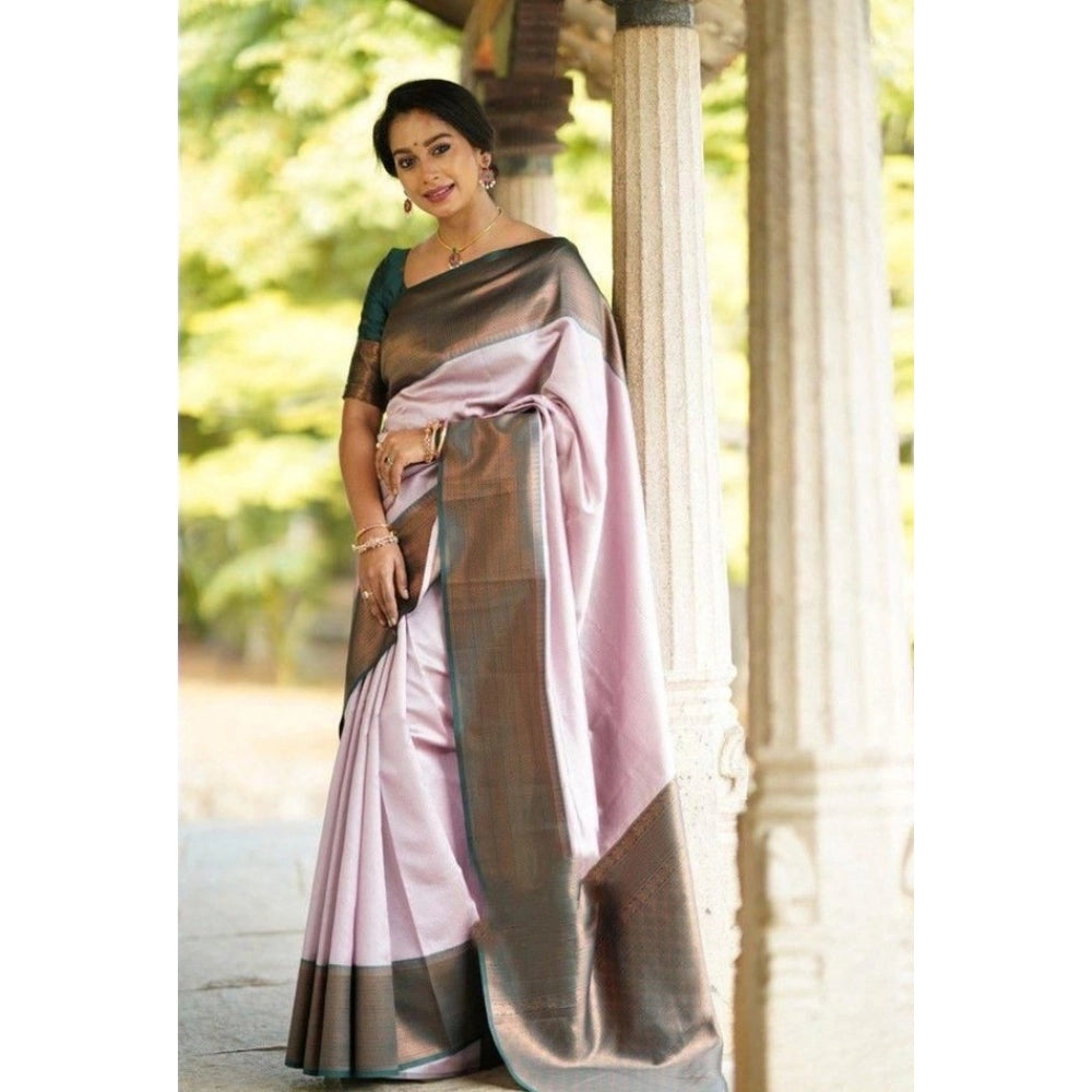Vaystra Soft Lichi Silk Printed Saree With Unstitched Blouse 5.5Mtr – Light Pink