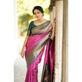 Vaystra Soft Lichi Silk Printed Saree With Unstitched Blouse 5.5Mtr – Pink