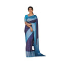Vaystra Soft Lichi Silk Printed Saree With Unstitched Blouse 5.5Mtr – Blue