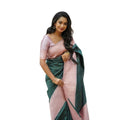 Vaystra Soft Lichi Silk Printed Saree With Unstitched Blouse 5.5Mtr – Green