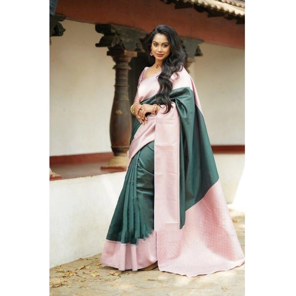 Vaystra Soft Lichi Silk Printed Saree With Unstitched Blouse 5.5Mtr – Green